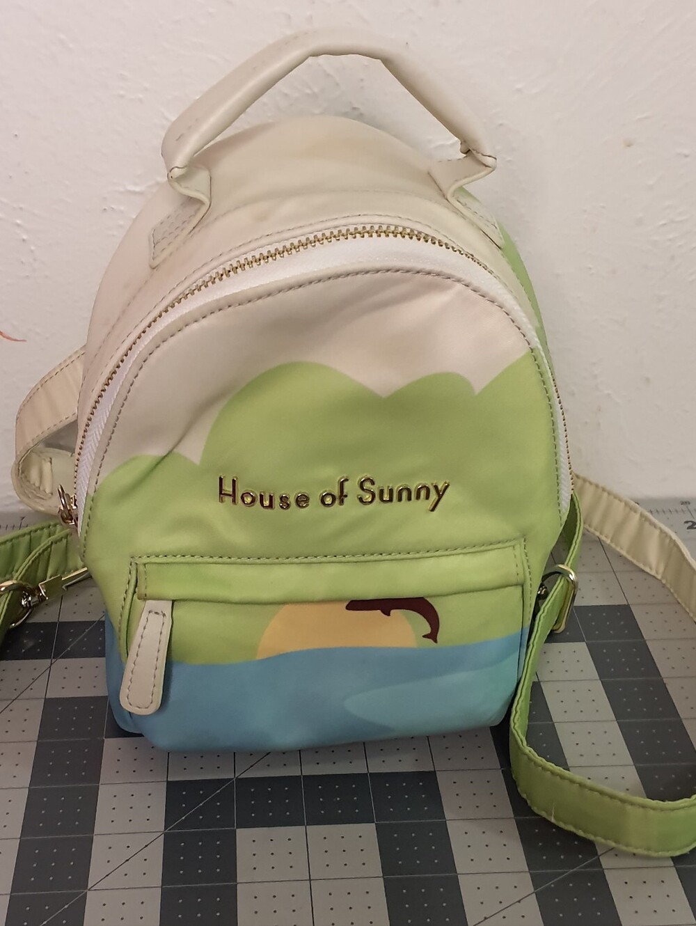 House of Sunny Cream & Pastel Green Mini Backpack